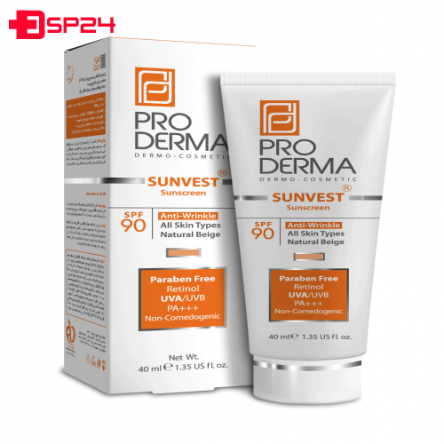 کرم ضد آفتاب و ضد چروک90 SPF مناسب انواع پوست با رنگ بژ طبیعی SUNVEST پرودرما