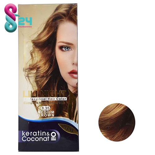 کیت رنگ مو لی لی نایت شماره 8.35 رنگ فندقی روشن 120 میلی لیتر