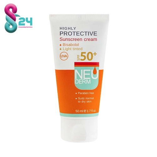 کرم ضد آفتاب نئودرم⁺SPF50 مدل هایلی پروتکتیو مناسب پوست های معمولی و خشک ۵۰ میلی لیتر