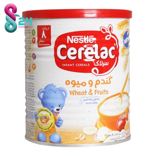 سرلاک گندم و میوه به همراه شیر نستله مناسب کودکان از پایان 8 ماهگی ۴۰۰ گرم