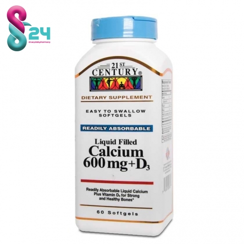 کپسول کلسیم لیکوئید 600 میلی گرم و D3 سنتری 60 عدد