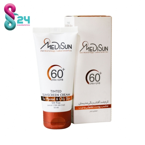 کرم ضد آفتاب بی رنگ فاقد چربی SPF60 مناسب پوست معمولی و چرب مدیسان  50 میلی لیتر