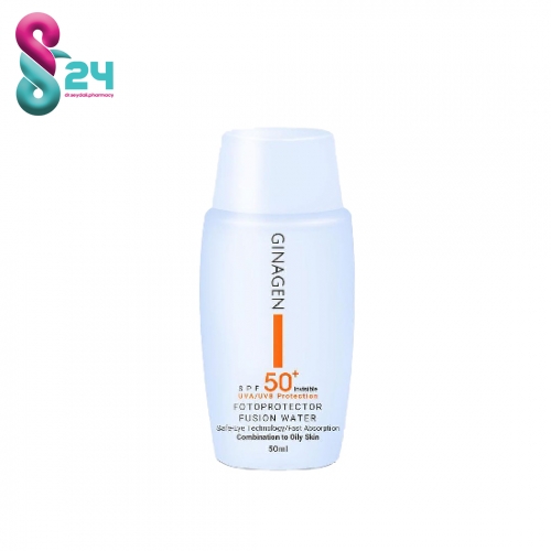 کرم ضد آفتاب بی رنگ پوست چرب ژیناژن مدل Fusion Water حجم 50 میل ( Ginagen Fotoprotector Fusion Water Cream For Oily Skin-50ML )