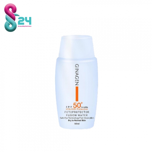 کرم ضد آفتاب بی رنگ پوست خشک و معمولی ژیناژن حجم 50 میل ( Ginagen Fotoprotector Fusion Water Cream For Normal to Dry Skin 50ML )