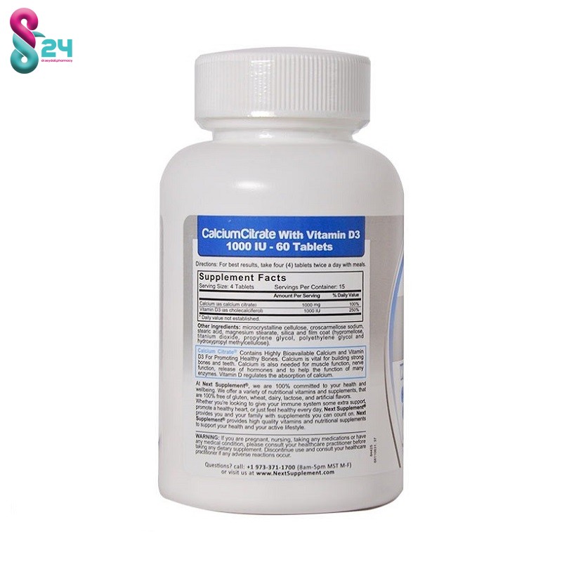 قرص کلسیم سیترات و ویتامین D3 نکست ساپلمنت 60 عدد