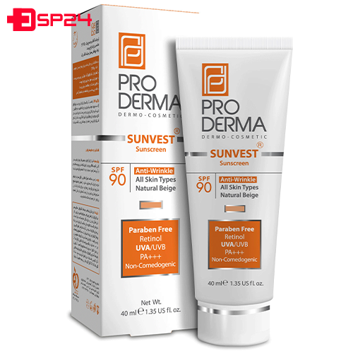 کرم ضد آفتاب و ضد چروک90 SPF مناسب انواع پوست با رنگ بژ طبیعی SUNVEST پرودرما