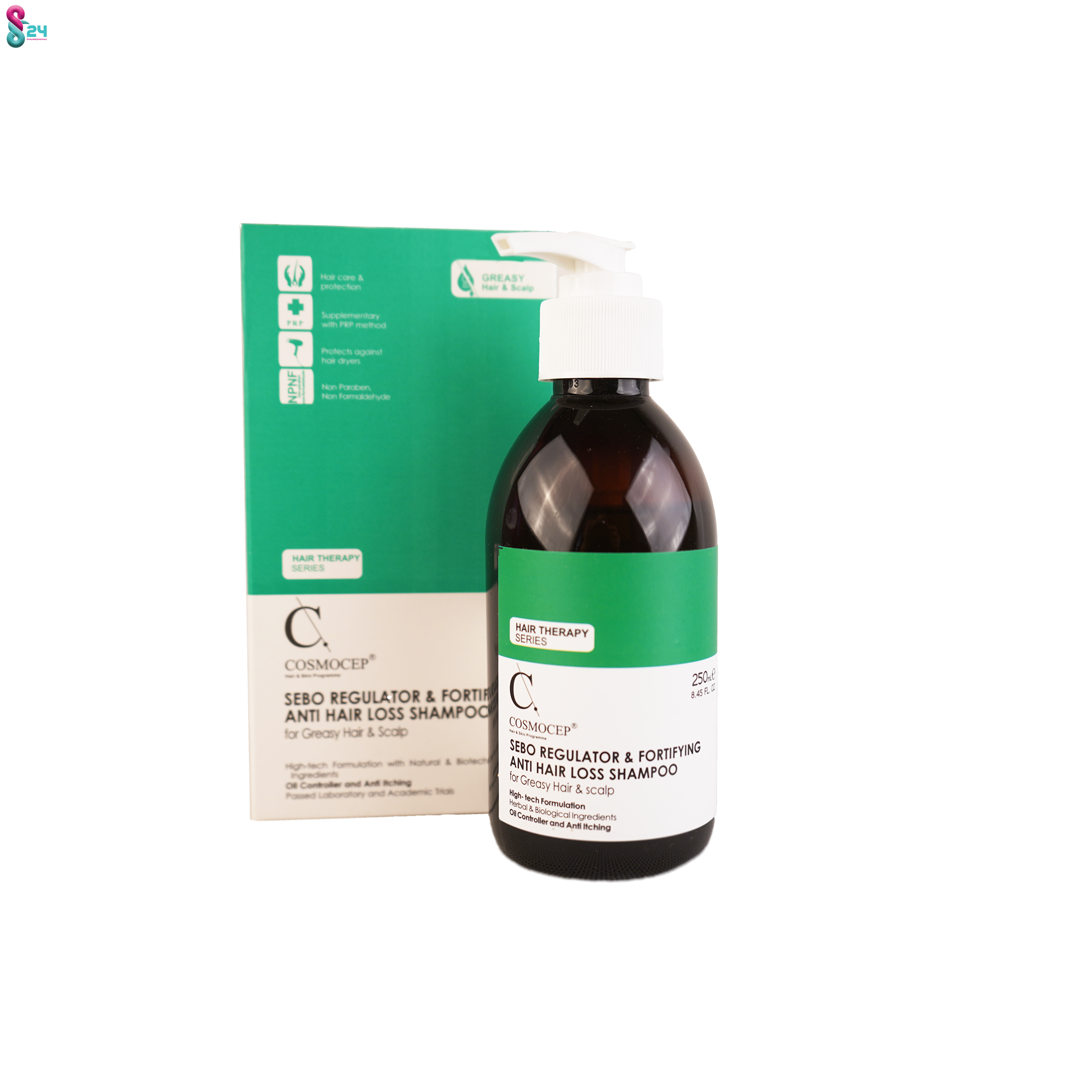 شامپو ضد ریزش و تنظیم کننده سبوم موی چرب کازموسپ 250 میلی لیتر